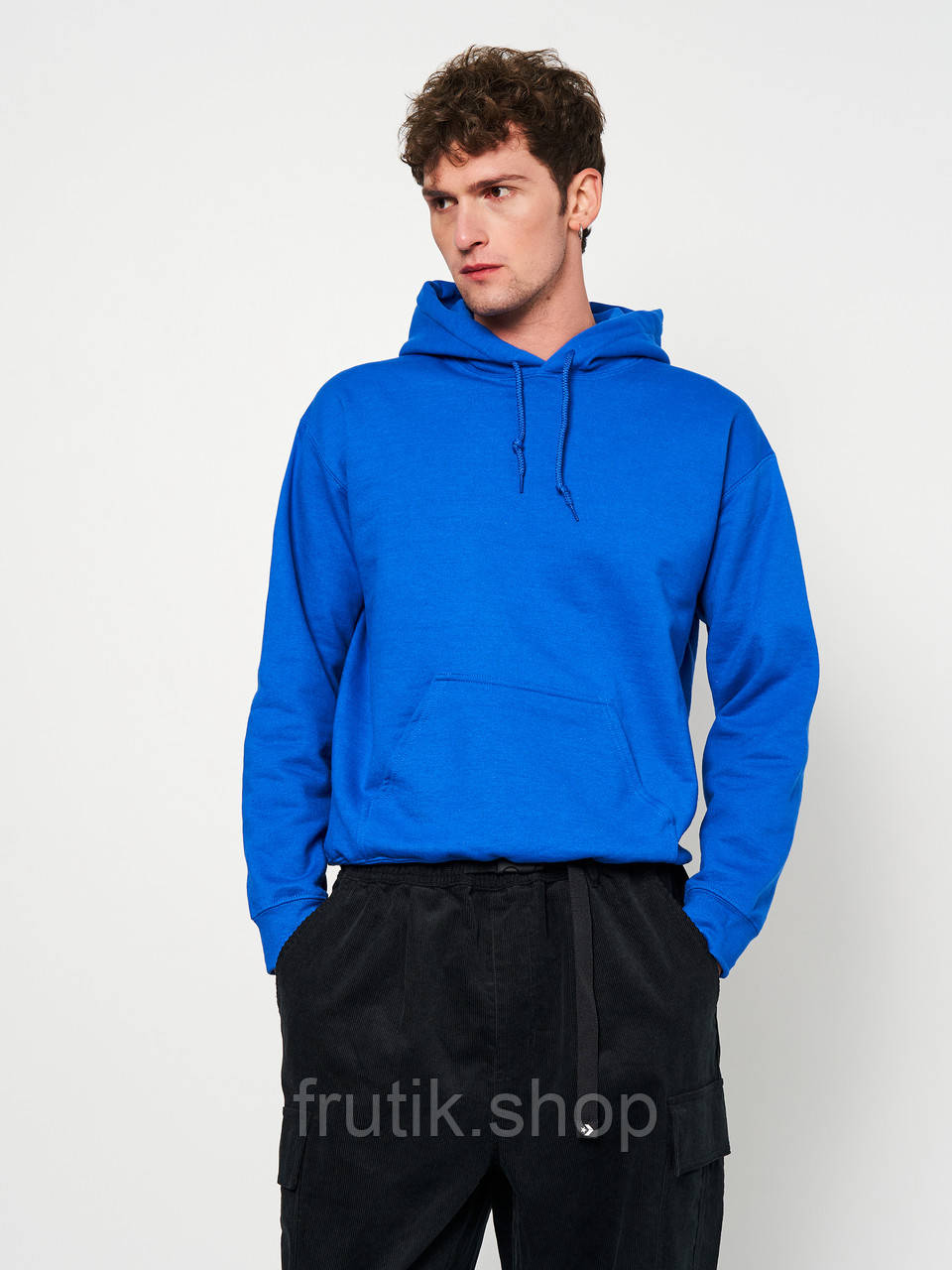 Чоловіча толстовка худі Gildan з начосом Heavy Blend Hoodie з капюшоном на тонкому флісі Яскраво-синій, S
