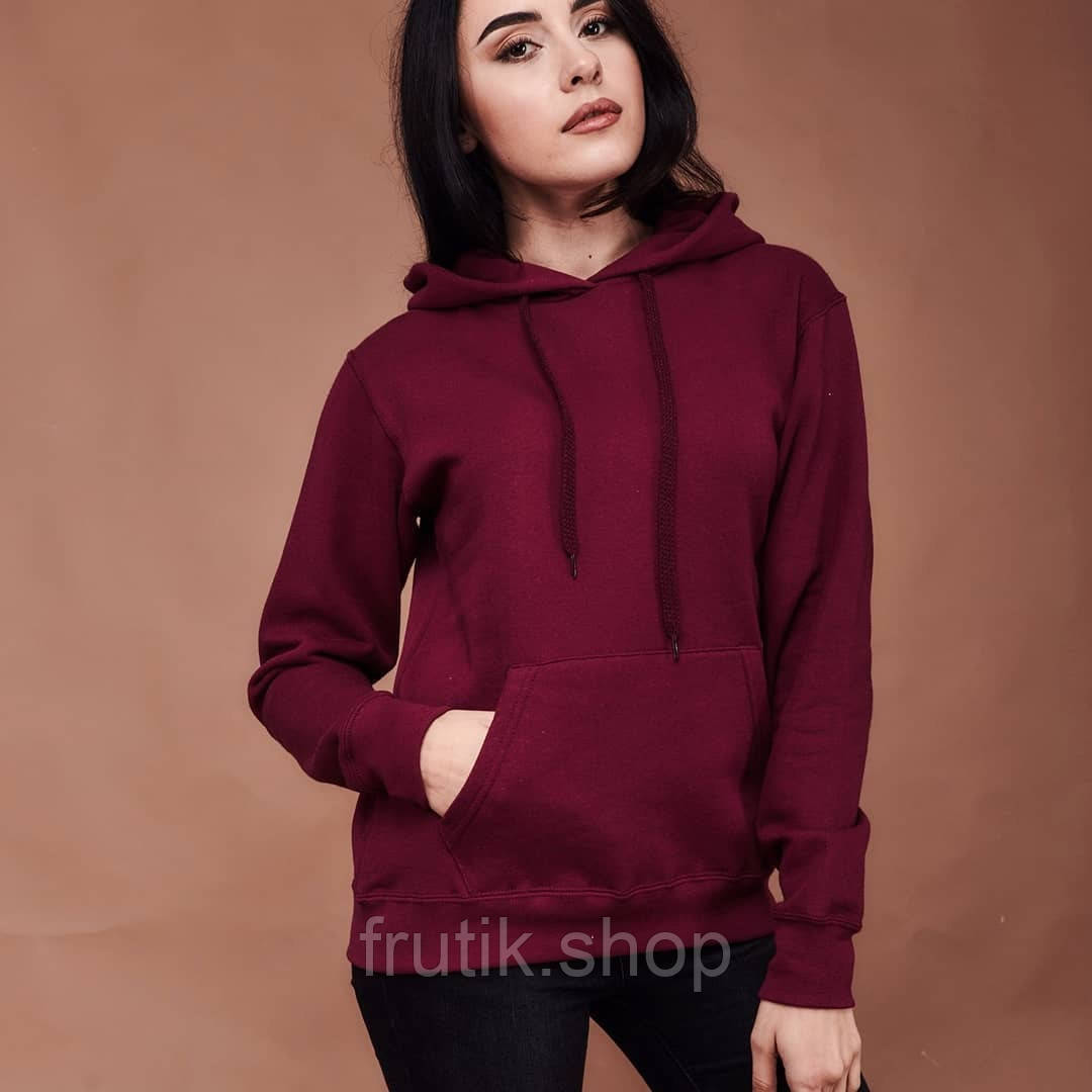 Жіноча приталена худі товстування LADY CLASIC HODIE з капюшоном на тонкому флісі Бордовий, S