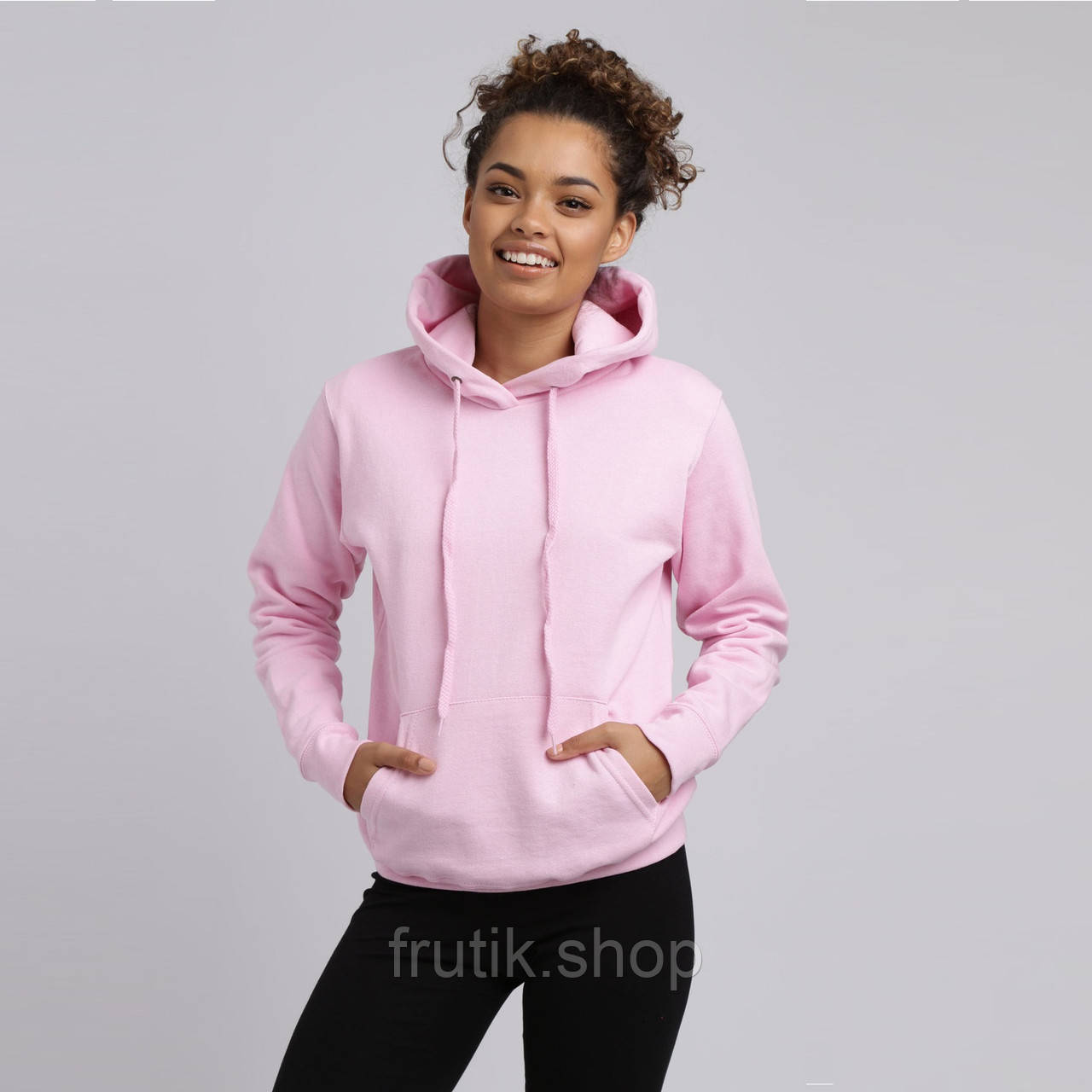 Жіноча приталена худі товстування LADY CLASIC HODIE з капюшоном на тонкому флісі Світло рожевий, S