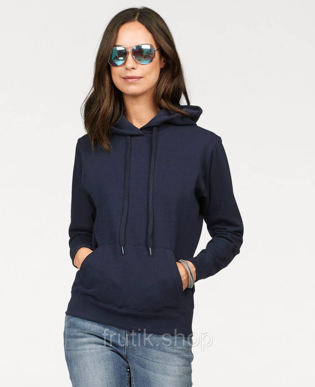 Жіноча приталена худі товстування LADY CLASIC HODIE з капюшоном на тонкому флісі Глибоко-темно-синій, S