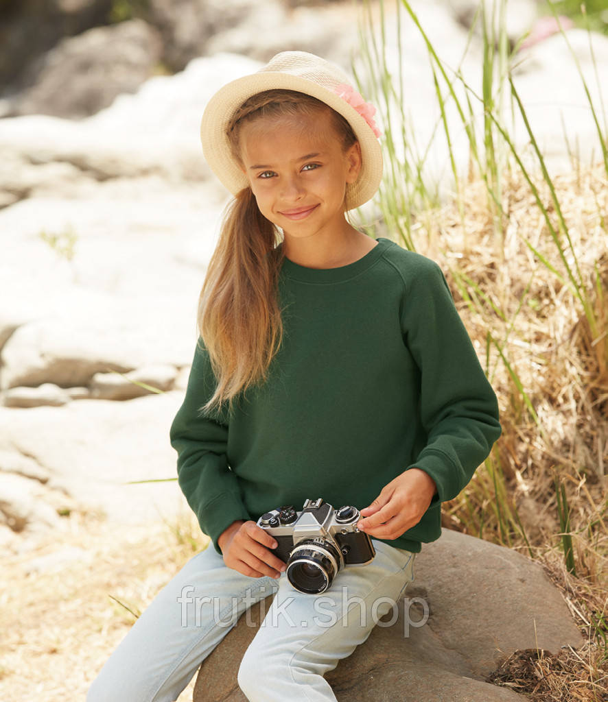 Дитячий Світшот на тонкому флісі Реглан Classic raglan sweat kids унісекс Темно-зелений, 3-4