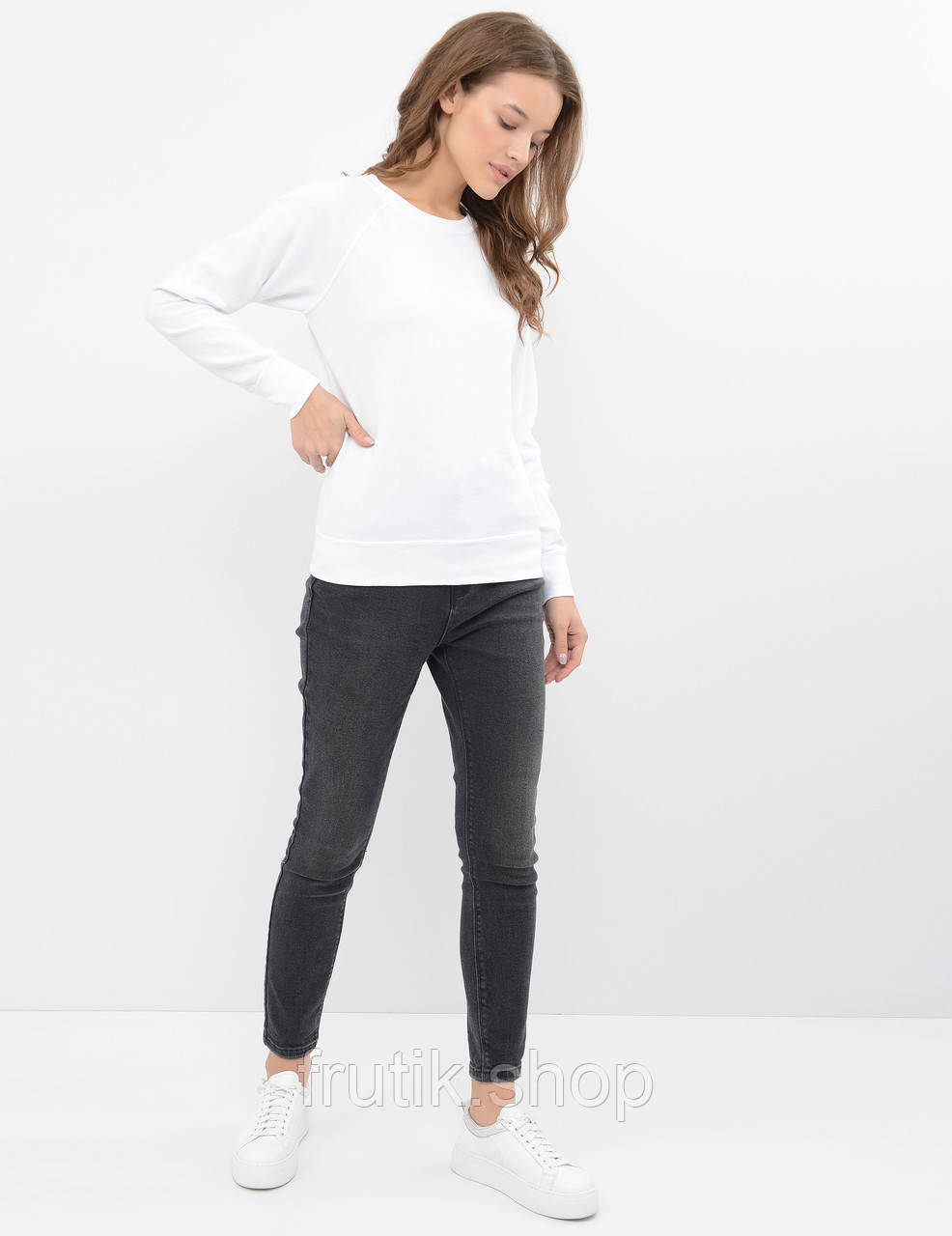 Жіночий світшот Fruit of the loom тонкий Lightweight Raglan Sweat lady-fit реглан светр Білий, S
