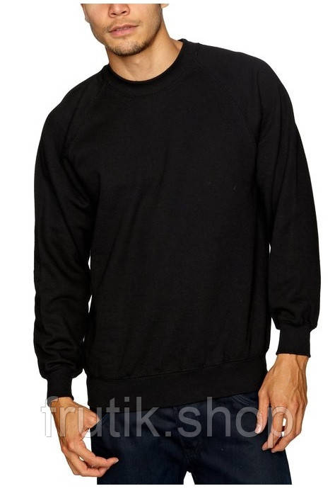 Чоловічий світшот Fruit of the loom тонкий Lightweight Raglan Sweat без флісу реглан светр Чорний, S