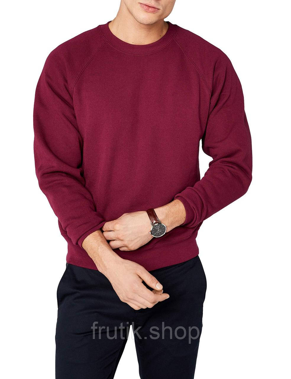 Чоловічий світшот Fruit of the loom тонкий Lightweight Raglan Sweat без флісу реглан светр Бордовий, S