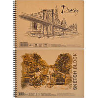 Скетчбук А4 30арк на спіралі, крафтовий папір 90г/м2 Ofort Kraft