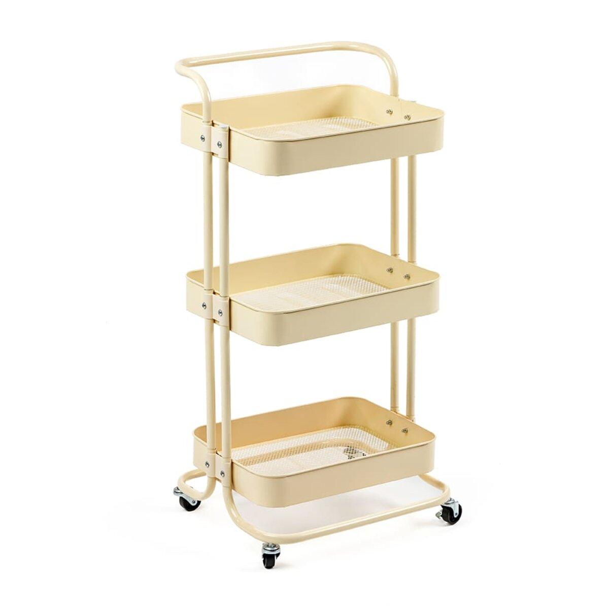 Етажерка мобільна триярусна універсальна з металу 45х37х82см Кремова SW-00002105, фото 1
