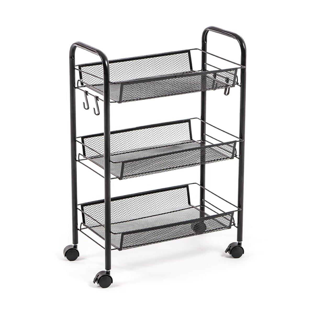 Етажерка мобільна триярусна універсальна з металу чорна 45*27*65см SW-00002106, фото 1