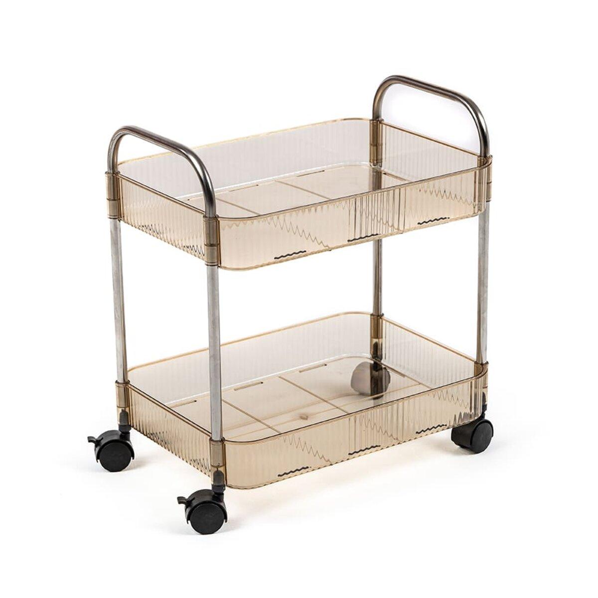 Етажерка мобільна двоярусна універсальна з акрилу та металу 40х28,5х45см Бежева SW-00002110, фото 1