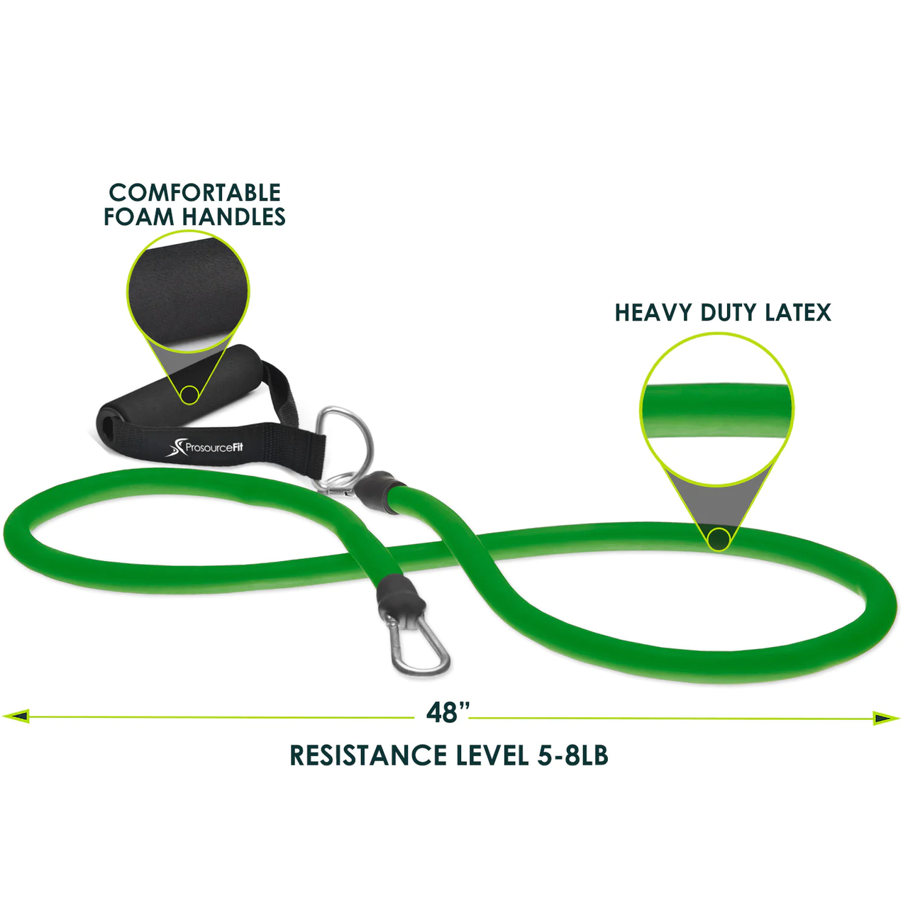 Еспандер трубчастий ProsourceFit Single Stackable, мінімальний опір (зелений), PS-1014-VVL-GN, фото 1