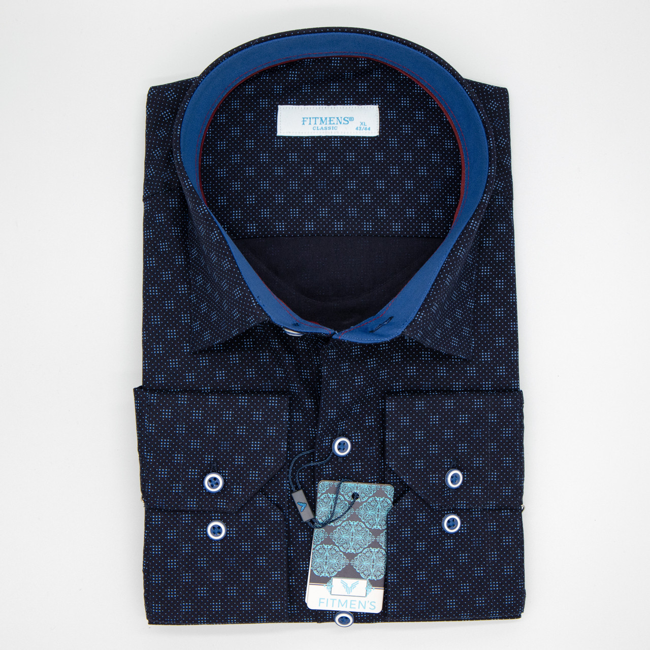 Сорочка чоловіча, прямого покрою, з довгим рукавом, FITMENS FS-003298 LACIVERT 97% бавовна 3% еластан XL(Р)