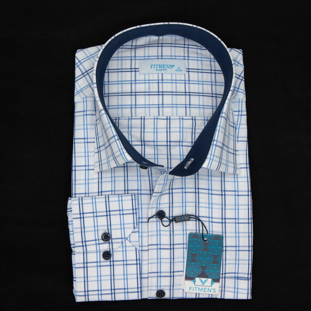 Сорочка чоловіча, прямого покрою, з довгим рукавом, FITMENS FS-002676 Beyaz Saks Mavi 90% бавовна 10%