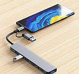USB Хаб 8 в 1 Type-C/USB 3.0 to USB 3.0 + USB 2.0 * 3 + Type-C + 3.5mm + SD/TF TRY PLUG сірий, фото 8
