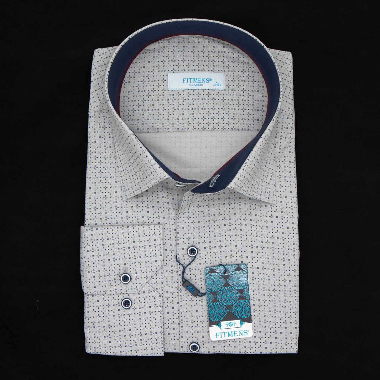 Сорочка чоловіча, прямого покрою, з довгим рукавом, FITMENS FS-002442 GRI 97% бавовна 3% еластан L(Р)