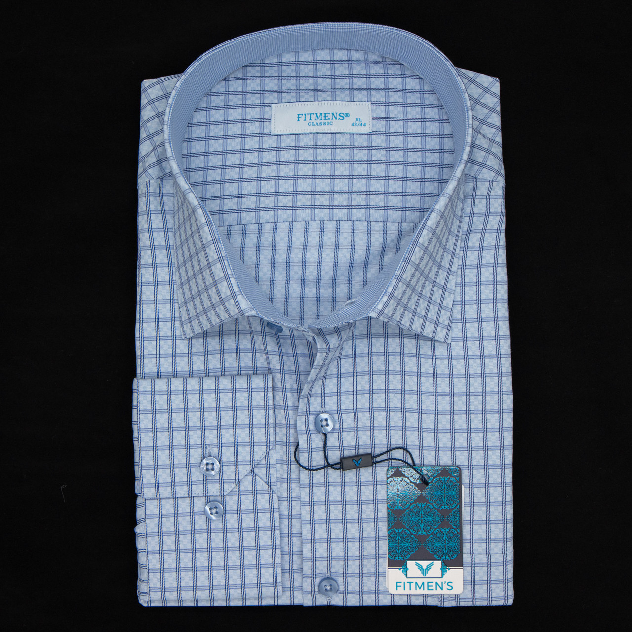 Сорочка чоловіча, прямого покрою, з довгим рукавом, FITMENS FS-003324 Acik Mavi 90% бавовна 10% поліестер L(Р)