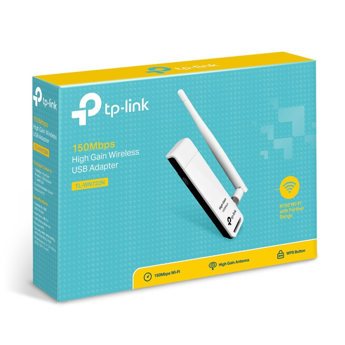 Бездротовий Wi-Fi адаптер USB N150 TP-Link TL-WN722N новий #
