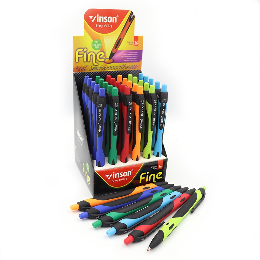 Ручка масляна автоматична Vinson "Fine" 1 мм синя soft touch 1008