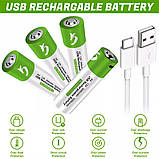 Акумуляторні батареї АА Smartoools 4 шт. 1733 mah 1.5V із зарядкою Type-C (Зелений), фото 5
