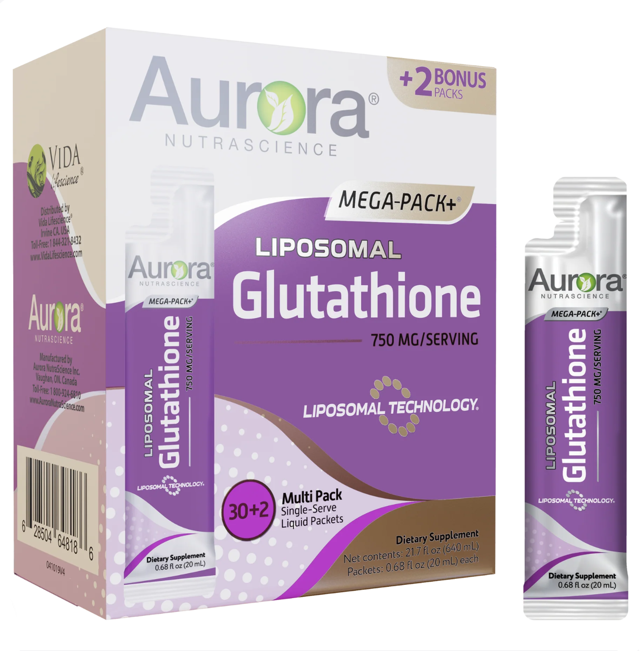 Aurora Liposomal Glutathione 750 mg 32 Packs х 20 ml (Liquid Packets)