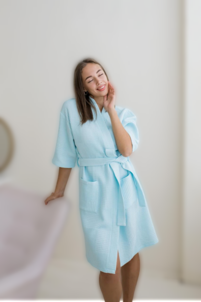 Вафельний жіночий халат якісний домашній розмір S, халат кімоно жіночий преміум якості М'ятний, фото 1