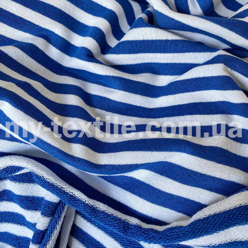 Тринитка петля Україна смужка 1х1 см ширина 1 м панчіх у розрізі 2 м пачкова бавовна Яскрава синя з білим, фото 1