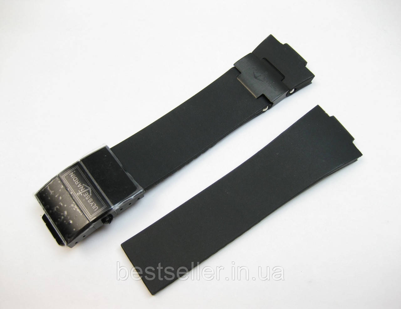 Ремінець ULYSSE NARDIN 25x20mm ALL BLACK з фірмовою застібкою. ТОП якість AAA