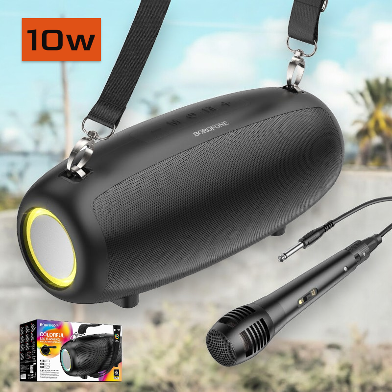 Портативна музична колонка з мікрофоном Borofone BP13 Бездротова Bluetooth акустика з LED підсвічуванням