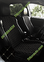 Накидки на передні сидіння з алькантари (антари), чорні з білим ромбом, універсальні (1+1)
