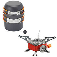 Набір посуду туристичний із портативним газовим пальником KITUA