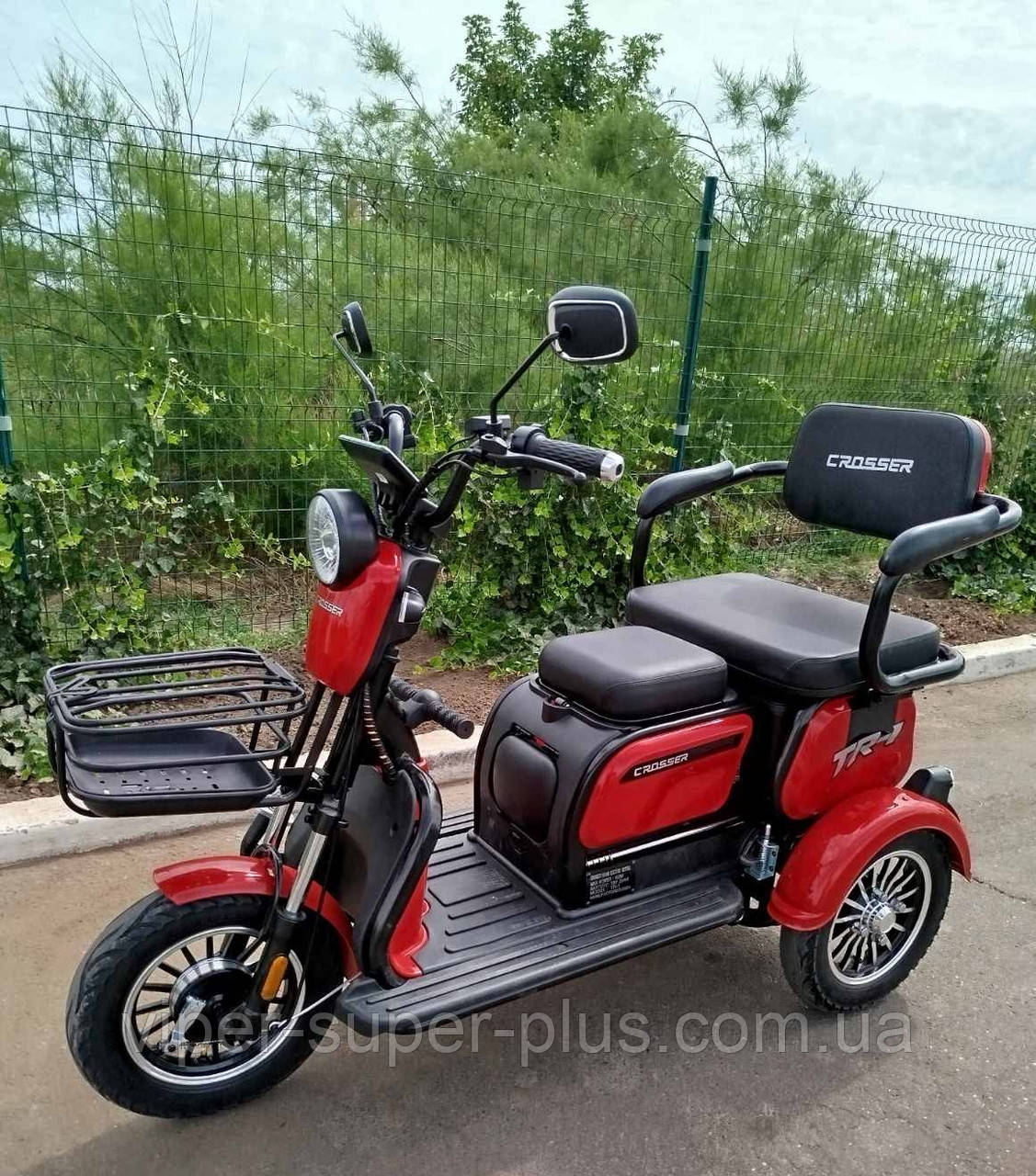 Електротрайк Електроскутер трехколісний Crosser TR-1 Кроссер 600 Вт, 72V/20AH, Колесо Ø-10, 30-40 км/ч, Червоний