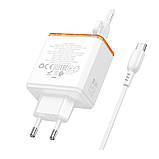 Мережевий Зарядний Пристрій Borofone BAS34A 2Type-C/1USB PD/QC 65W Type-C to Type-C Колір Бiлий, фото 7