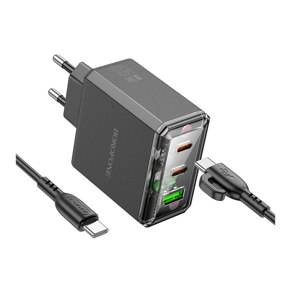 Мережевий Зарядний Пристрій Borofone BAS34A 2Type-C/1USB PD/QC 65W Type-C to Type-C Колір Чорний
