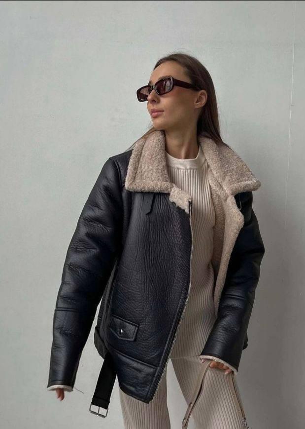 Дублянка косуха авіатор екошкіра коричнева з хутром Тедді, фото 1