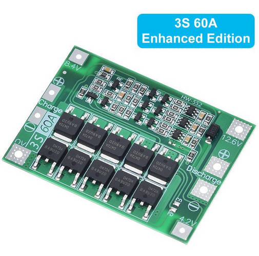 Плата защиты BMS 3S 60A 11,1V (12,6V) для Li-Ion аккумуляторов со ...