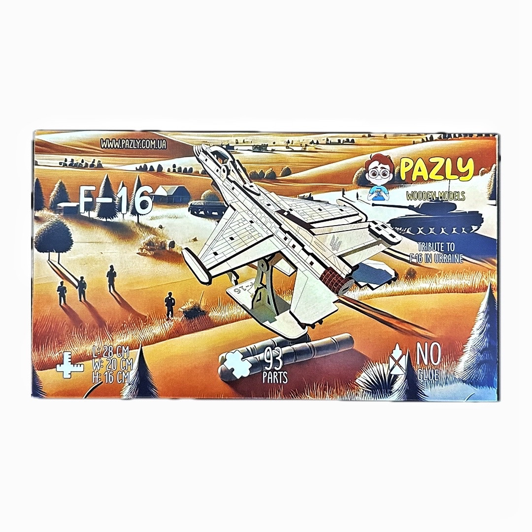 "F-16", дерев'яний конструктор, 93 деталей, 3D-пазл, фото 1
