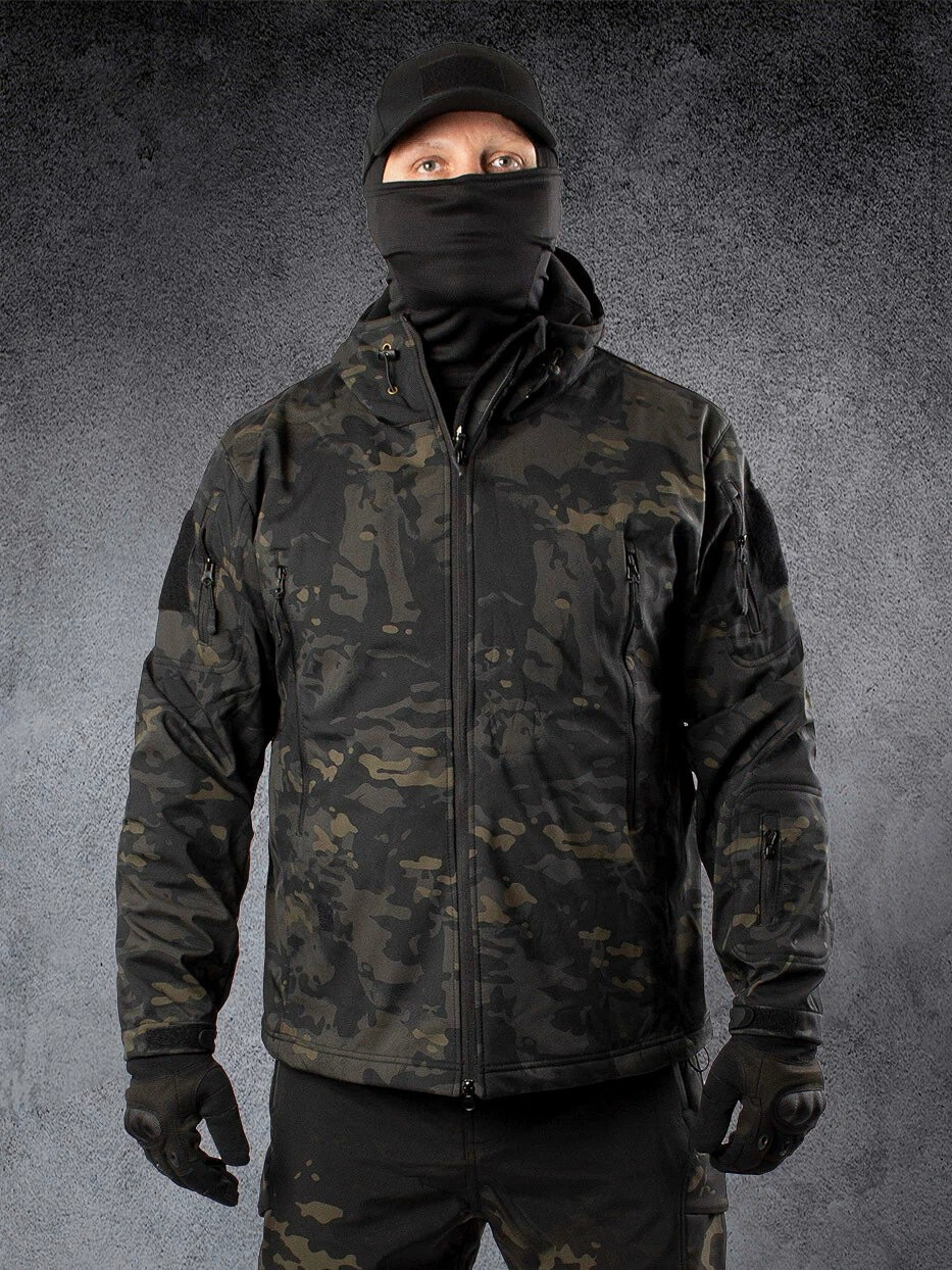 Куртка / ветровка тактическая Softshell black софтшелл Ночной мультикам ...