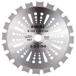 Ніж для тримера Sigma з твердосплавними напайками 255x25.4мм 40т двосторонній (5624571) - оригінал