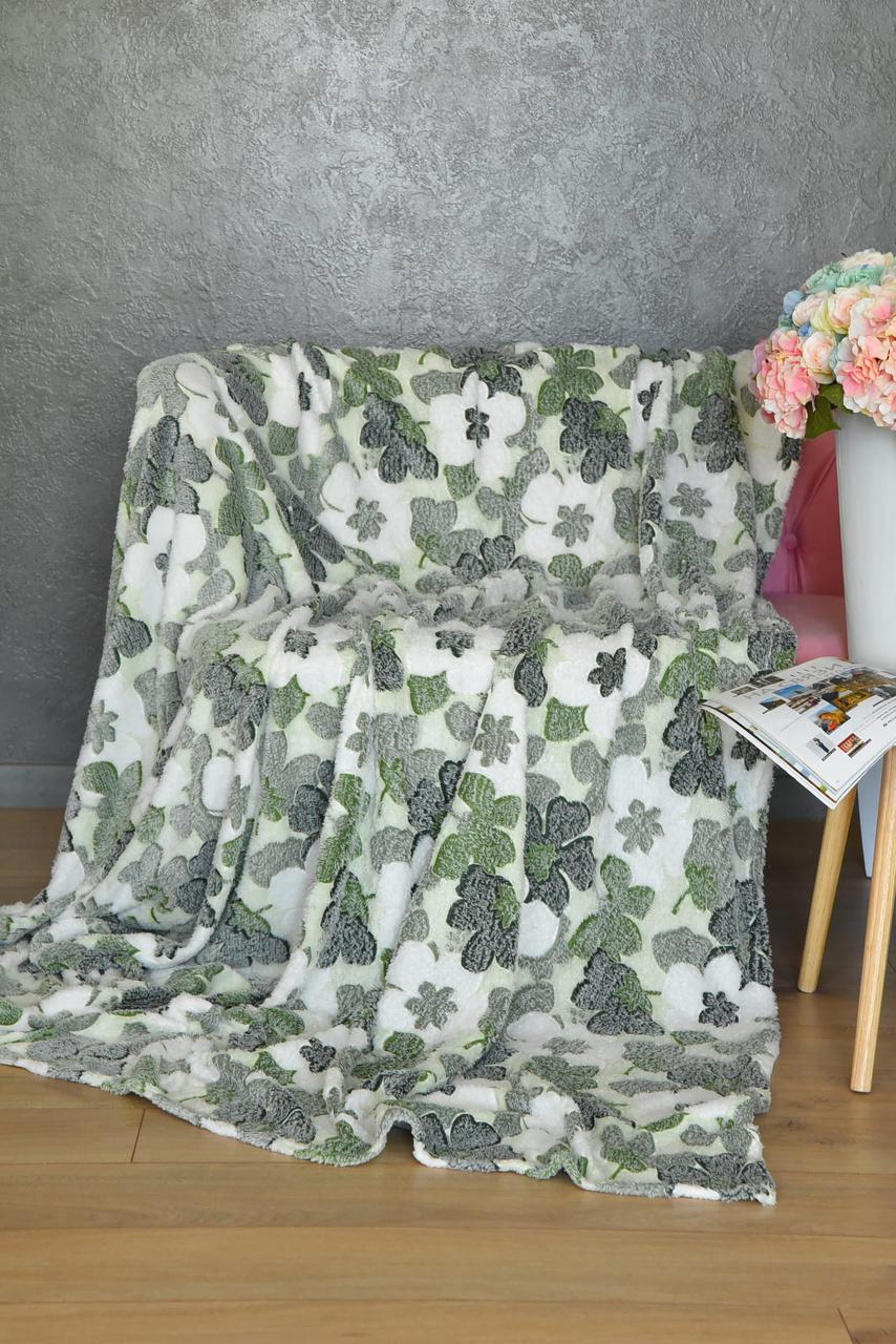 Плед зеленого кольору з квітковим принтом розмір 180*200 158667P, фото 1