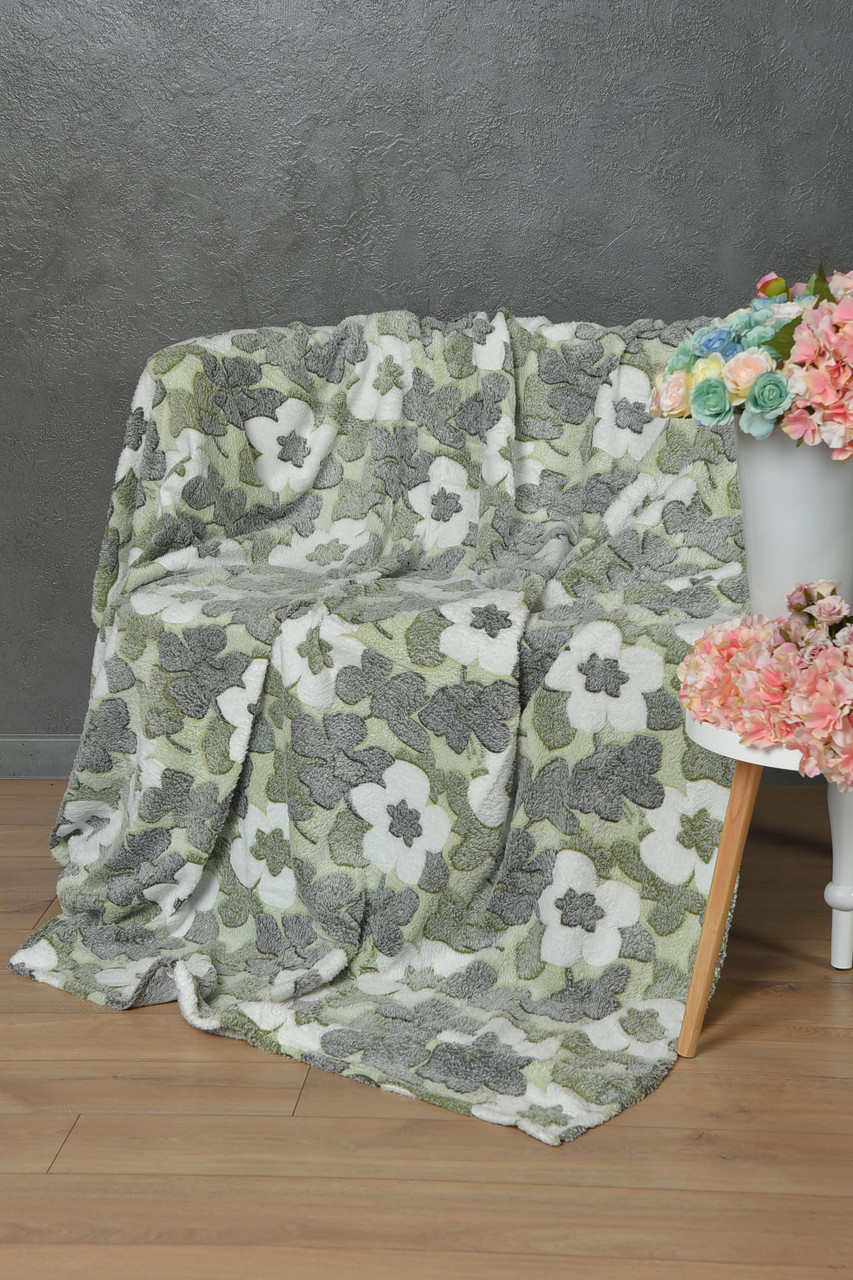 Плед зеленого кольору з квітковим принтом розмір 200*220 164168P, фото 1