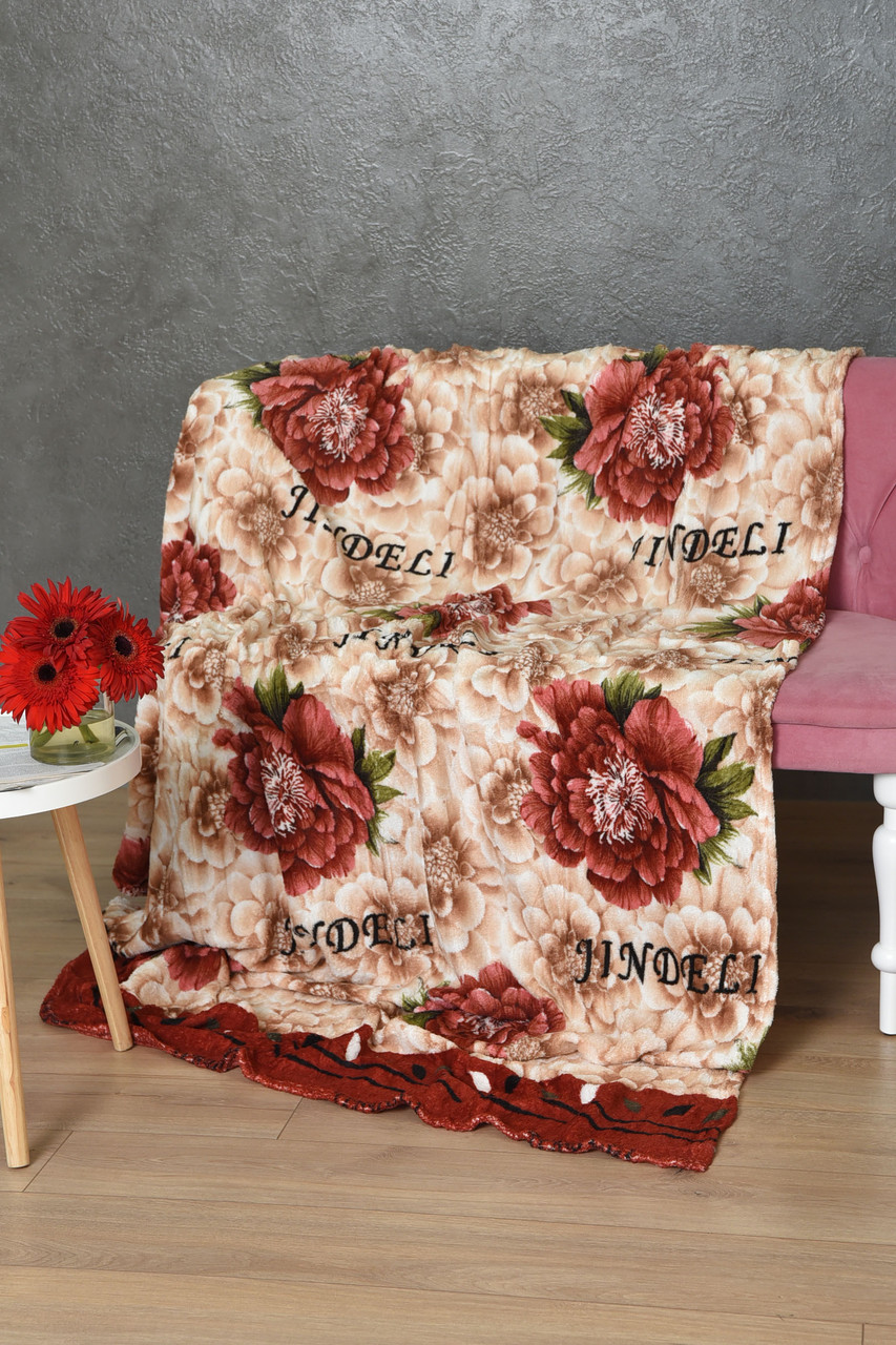 Плед коричневого кольору з квітковим принтом розмір 150*200 170623P, фото 1