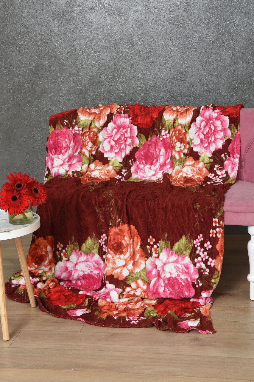 Плед бордового кольору з квітковим принтом розмір 150*200 170625P, фото 1