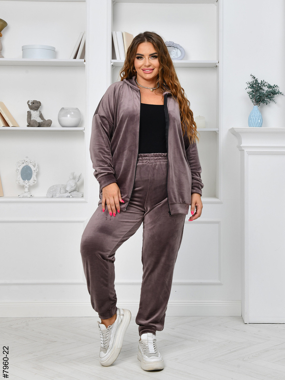 7960-22 Спортивний костюм жіночий на блискавці велюр супербатал (3 ед: 54-56,56-58,58-60), фото 1