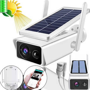 Камера відеоспостереження із сонячною панеллю WiFi Q2 ICSEE FHD-Contains18650 batteries Біла
