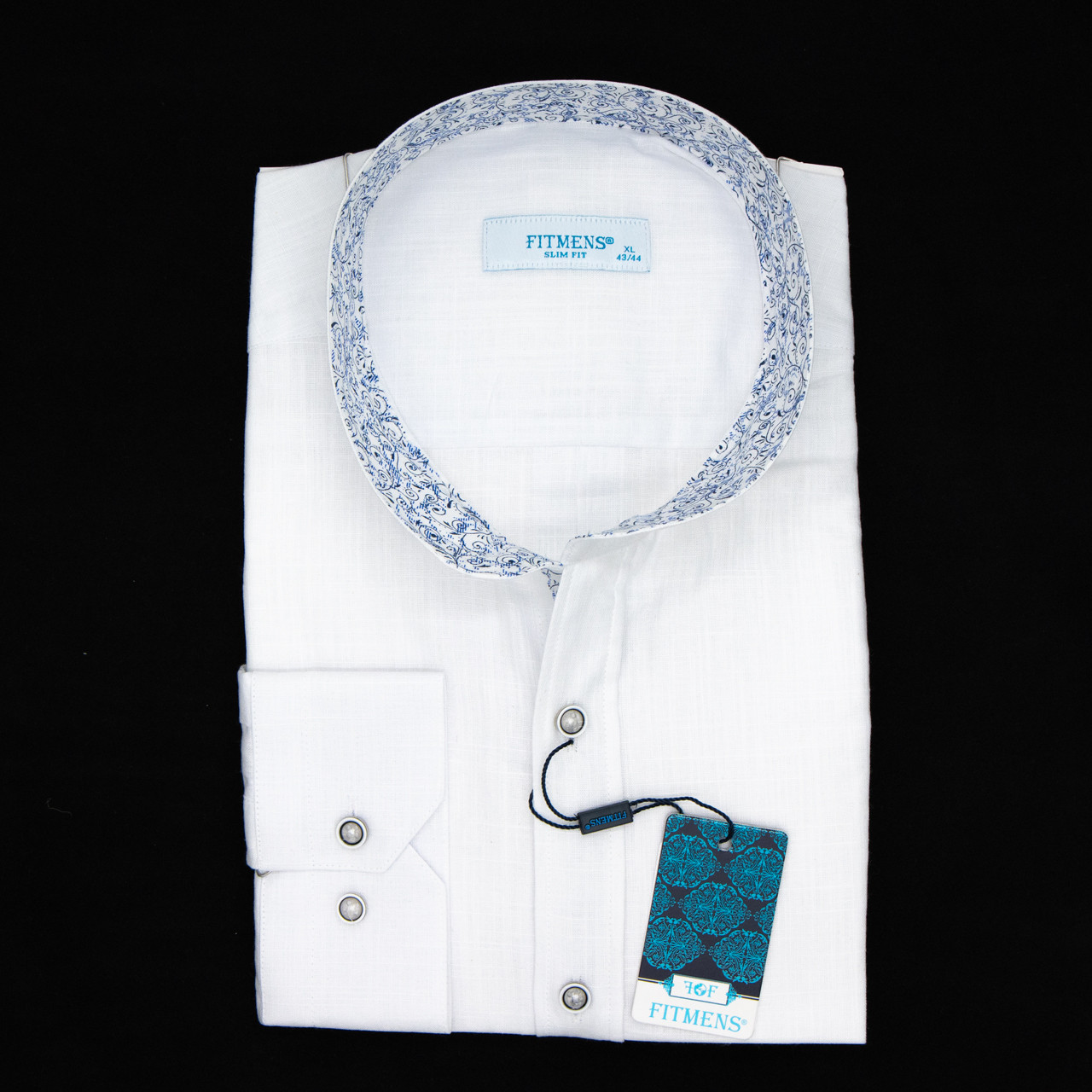 Сорочка чоловіча, приталена (Slim Fit), з довгим рукавом, FITMENS FS-002910 BEYAZ 100% льон XXL(Р)