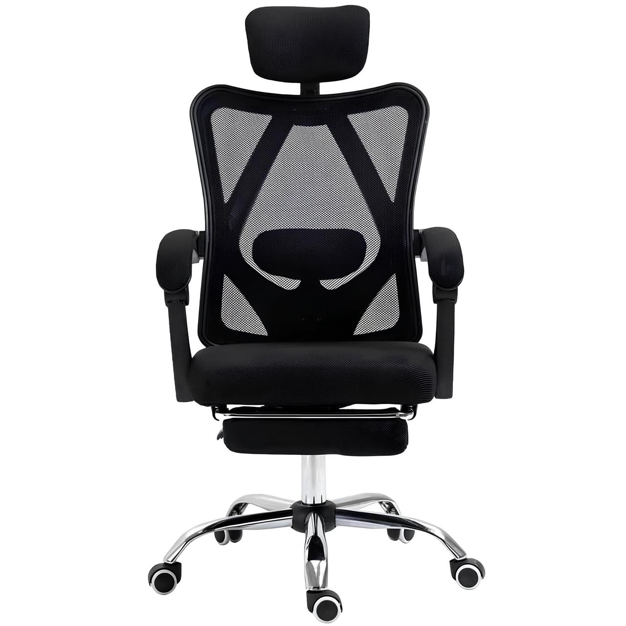 Кресло офисное с подставкой для ног, спинка сетка Ergonomic черное ...