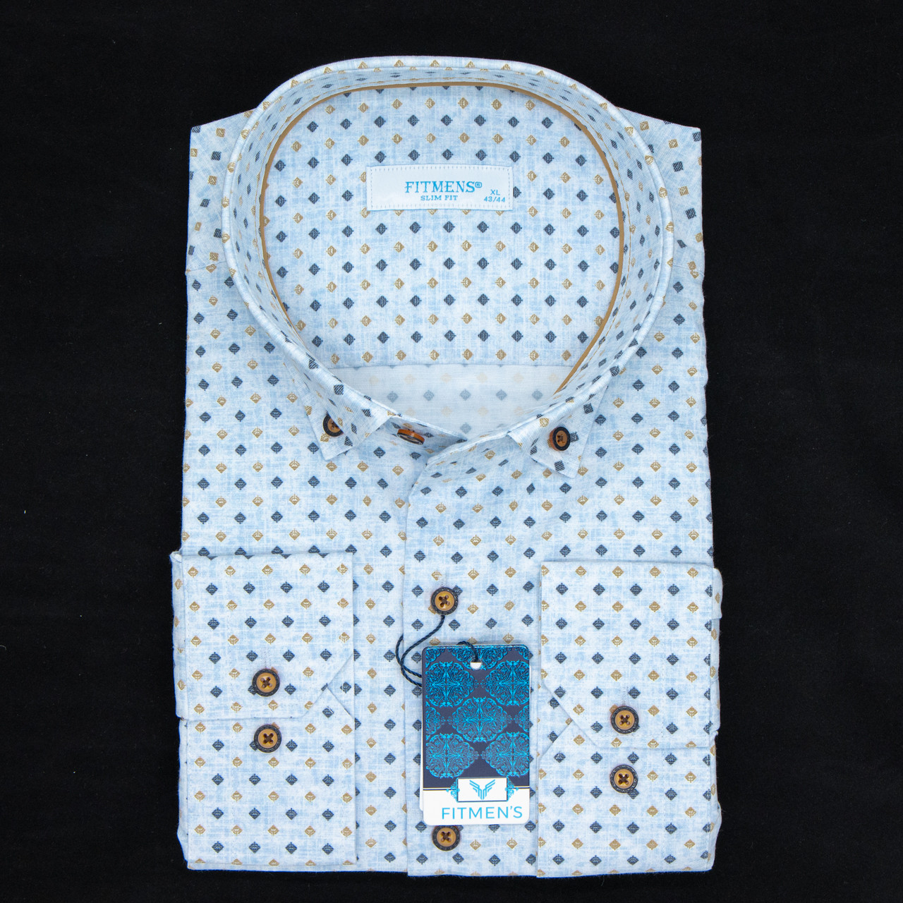 Сорочка чоловіча, приталена (Slim Fit), з довгим рукавом, FITMENS FS-003418 MAVI 97% бавовна 3% еластан L(Р)