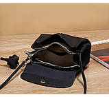 Шкіряна жіноча сумка. Сумочка клатч жіноча маленька модна з натуральної шкіри (чорна), фото 5