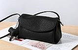 Шкіряна жіноча сумка. Сумочка клатч жіноча маленька модна з натуральної шкіри (чорна), фото 3