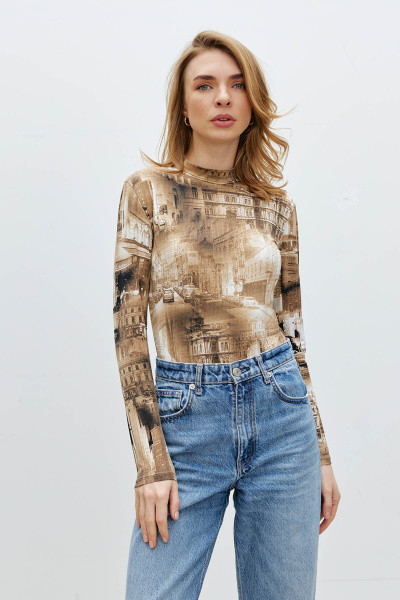 Стильне молодіжне боді довгий рукав корич, фото 1