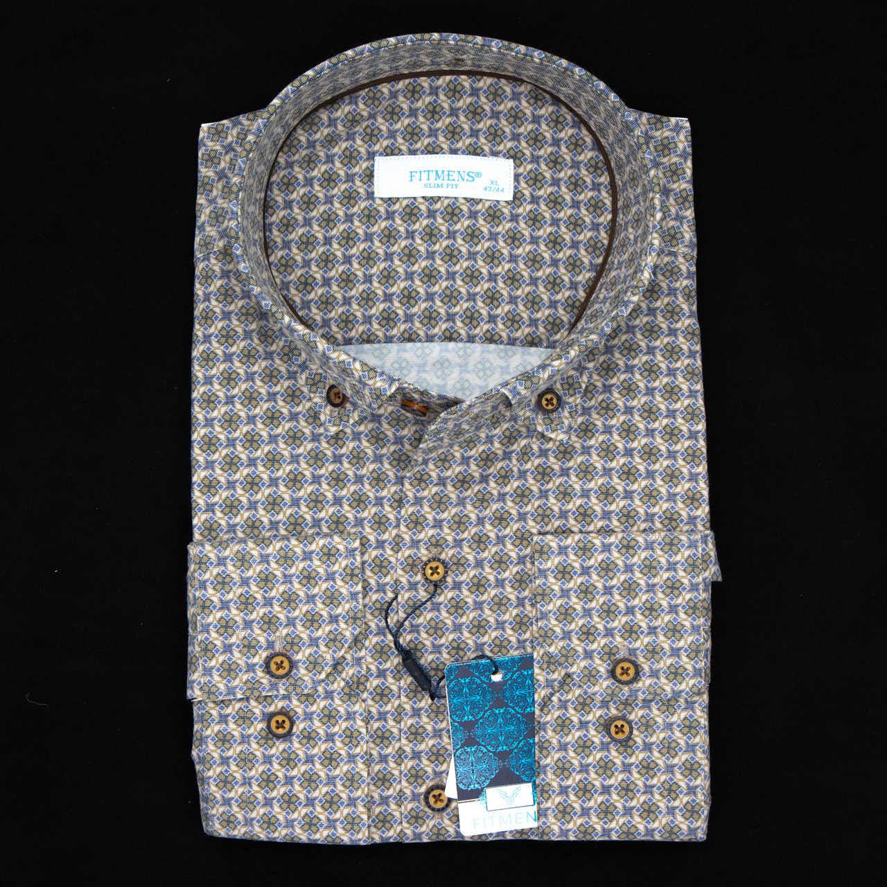 Сорочка чоловіча, приталена (Slim Fit), з довгим рукавом, FITMENS FS-003421 BEJ 97% бавовна 3% еластан L(Р)