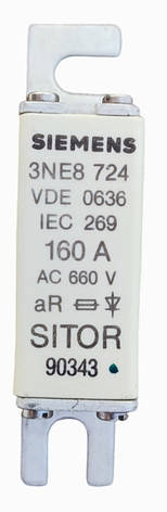 Запобіжник Siemens 3NE8 724 - 160A 690V AC/660V SITOR ТИПУ 3NE8 для захисту напівпровідників, фото 4